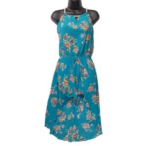 Zunie Teal Floral Skort Dress Rope Halter High-Low‎ Romper Big Girls Sz L 14/16